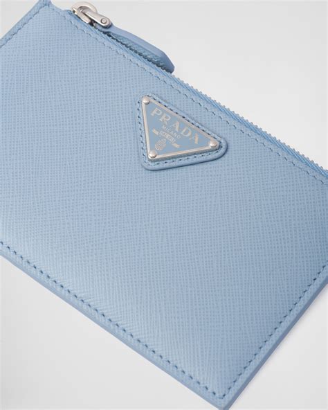 prada saffiano card holder blue|Prada wristlet credit card holder.